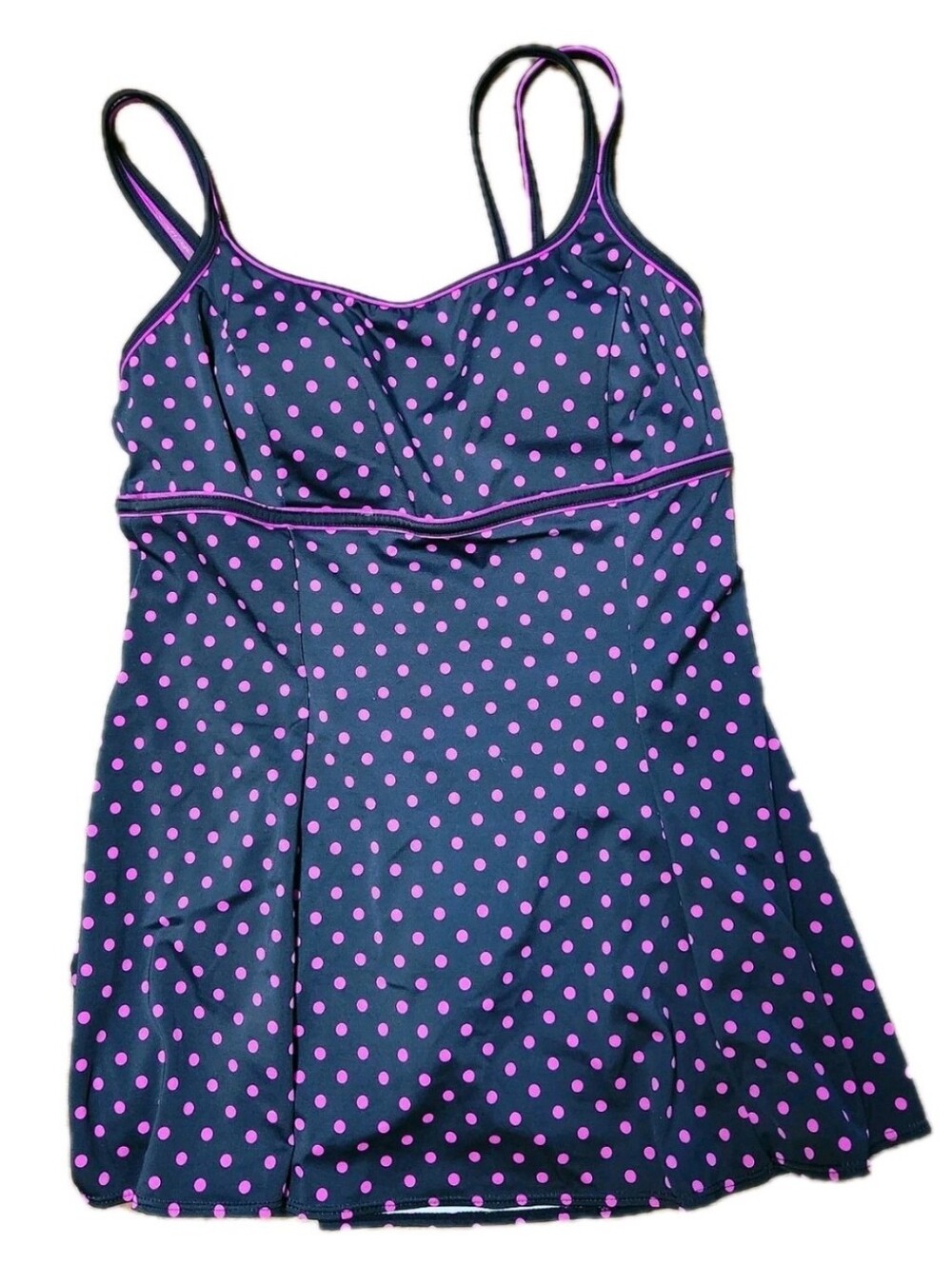 NEW Longitude Women's Empire Waist Swim Dress Pink Polka Dot Size 10/12